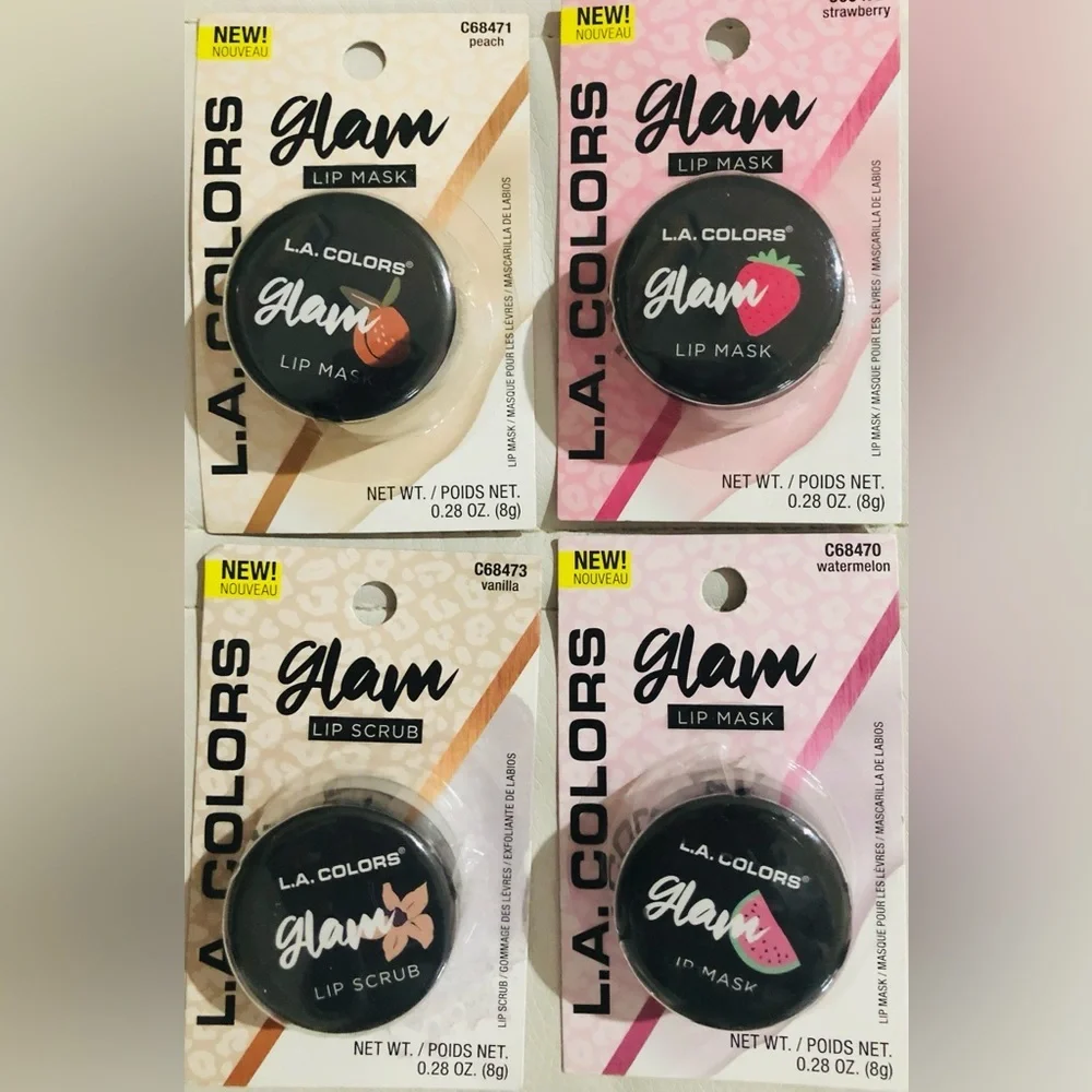 4pack scented GLAM strawberry, watermelon‎ & peach lip masks & vanilla scrub